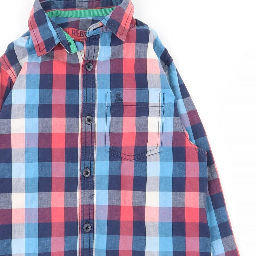 Rebel Boys Multicoloured Check 100% Cotton Basic Button-Up Size 8-9 Years Collared Button