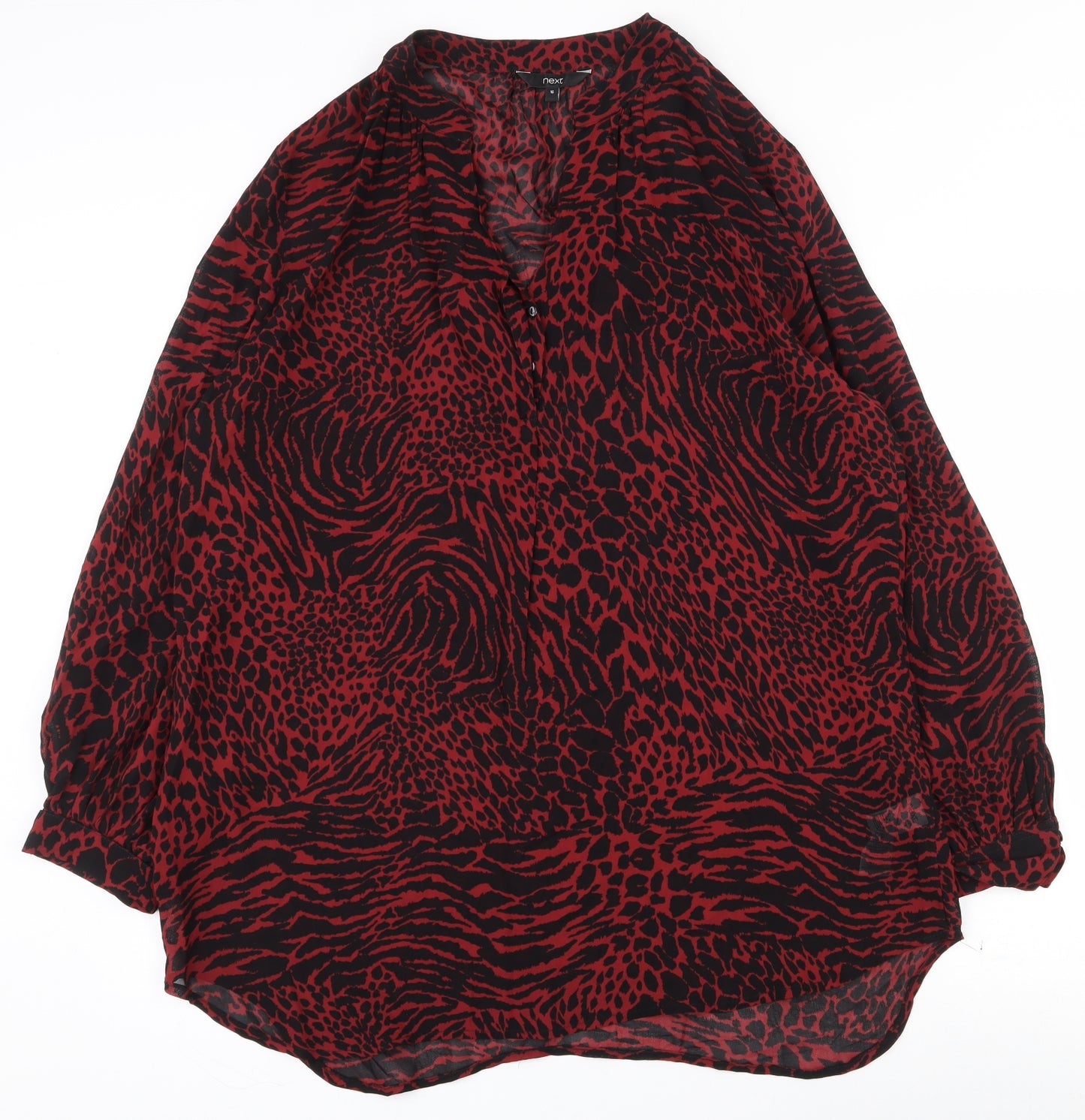 NEXT Womens Red Animal Print Viscose Basic Blouse Size 16 V-Neck