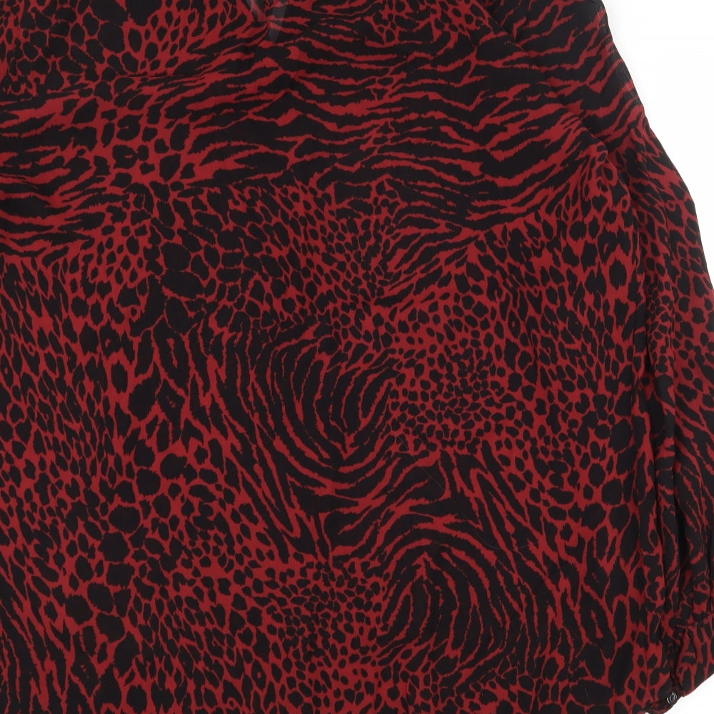 NEXT Womens Red Animal Print Viscose Basic Blouse Size 16 V-Neck