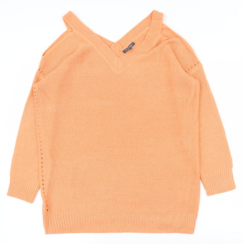 Intuition Womens Orange V-Neck  Acrylic Pullover Jumper Size 12   - 12-14, Open shoulders