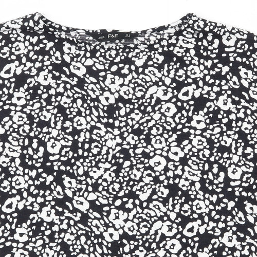 F&F Womens Black Animal Print Polyester Basic Blouse Size 8 Round Neck