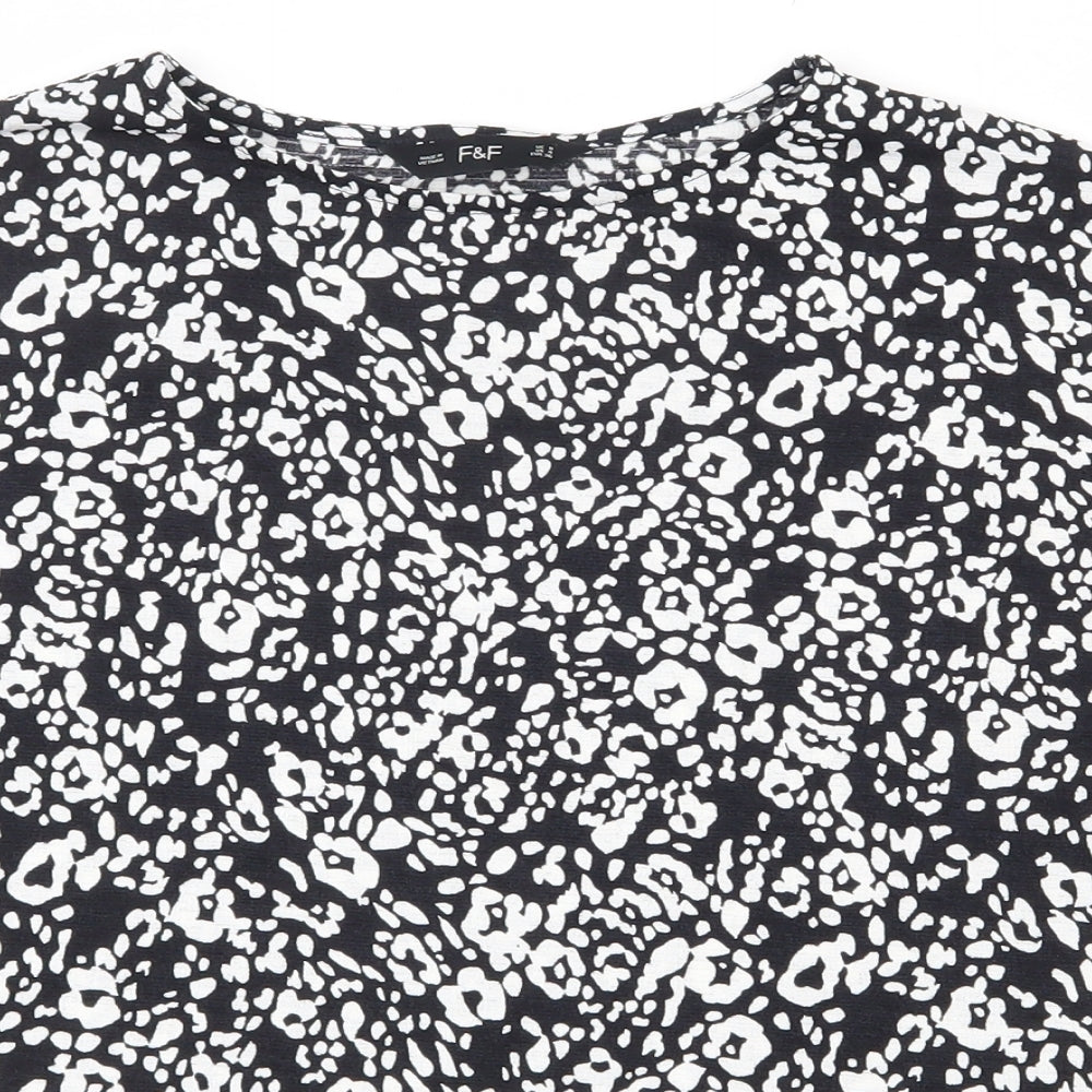F&F Womens Black Animal Print Polyester Basic Blouse Size 8 Round Neck
