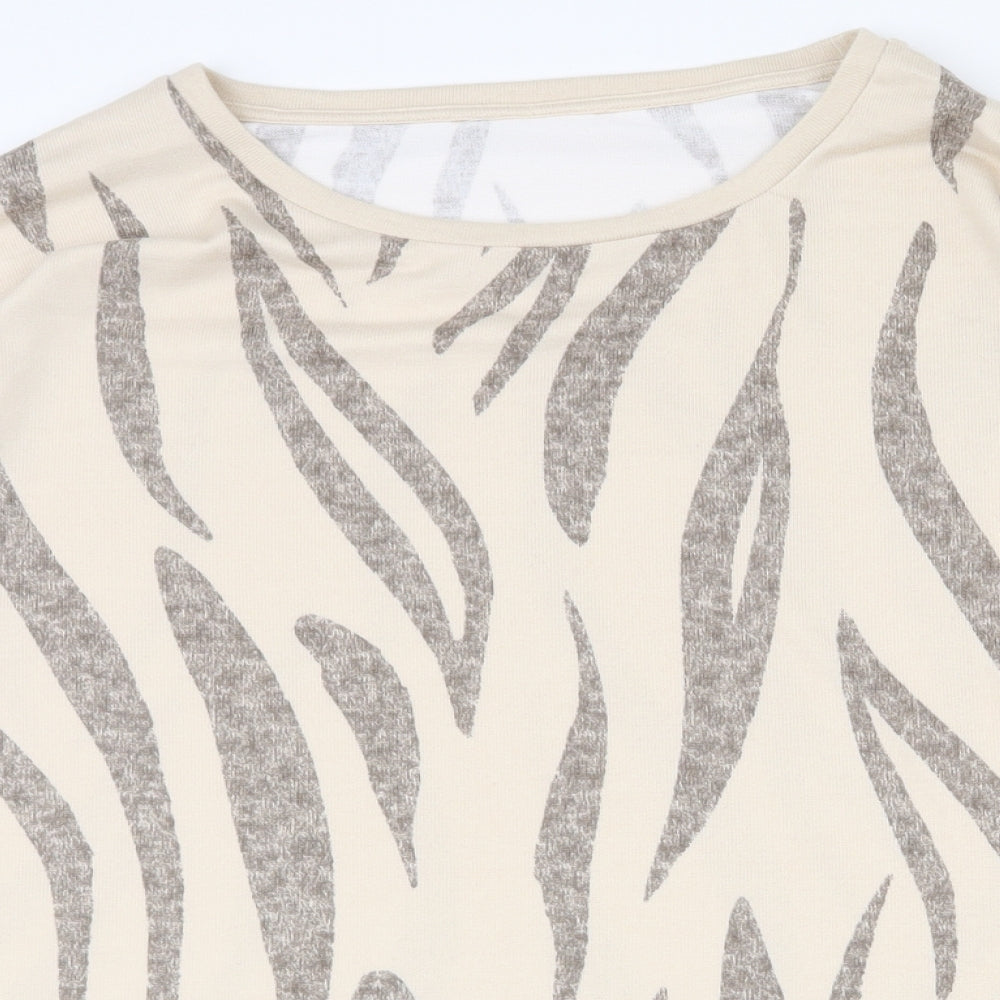 TU Womens Beige Animal Print Polyester Basic T-Shirt Size 22 Round Neck