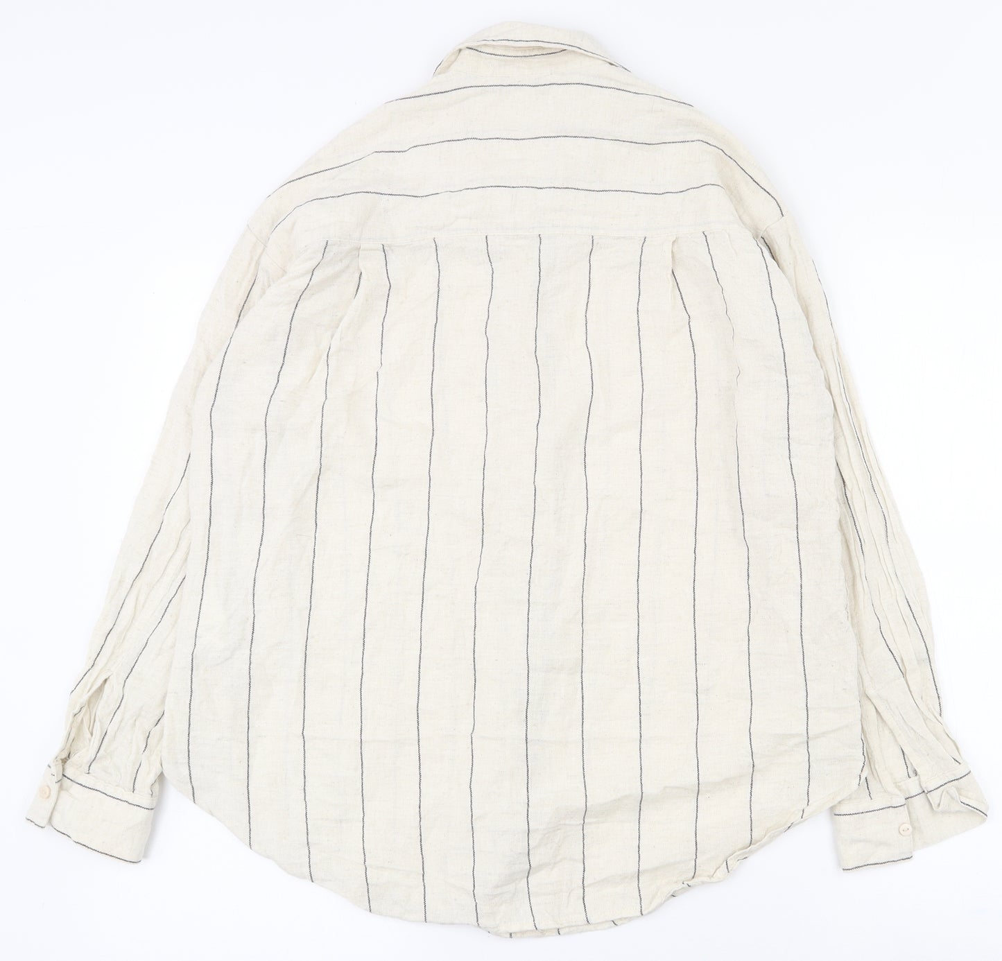 Stradivarius Womens Beige Striped Cotton Basic Button-Up Size S Collared