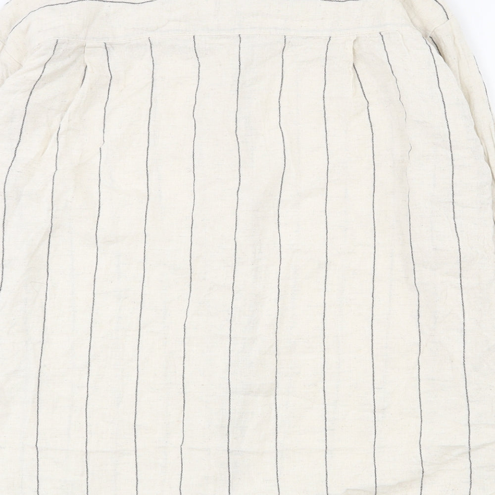 Stradivarius Womens Beige Striped Cotton Basic Button-Up Size S Collared