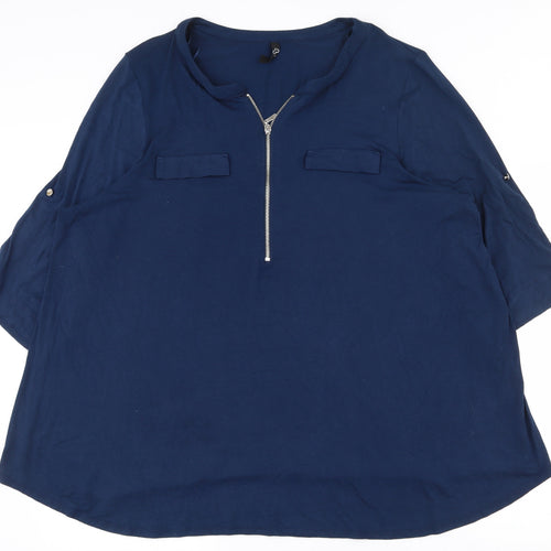 Preworn Womens Blue  Viscose Tunic Blouse Size 26 Round Neck - 26-28