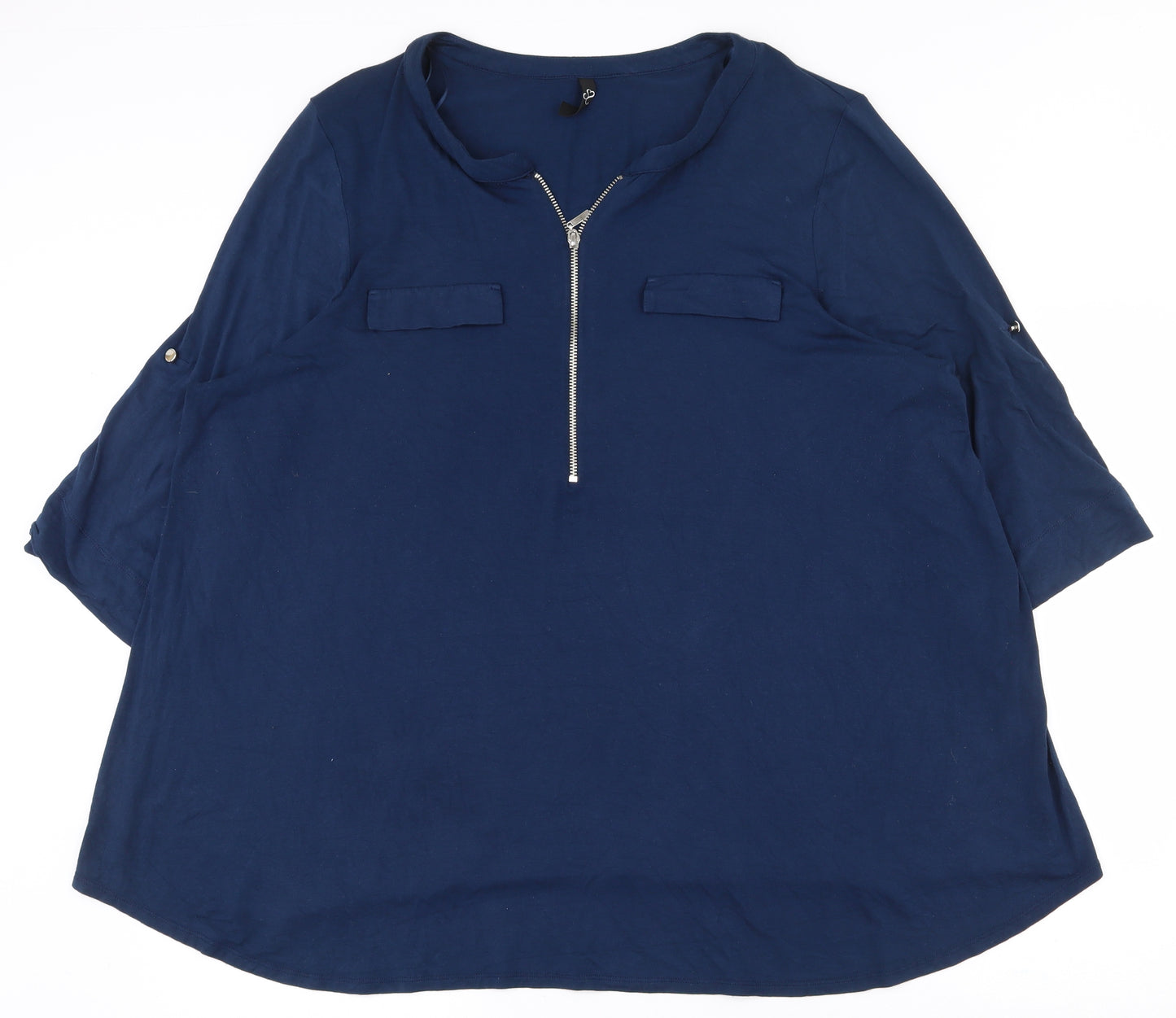 Preworn Womens Blue  Viscose Tunic Blouse Size 26 Round Neck - 26-28