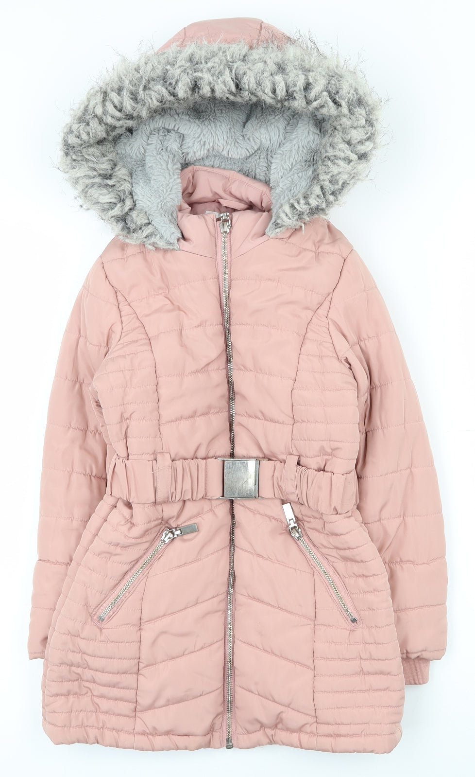 F&F Girls Pink   Puffer Jacket Coat Size 6-7 Years  Zip