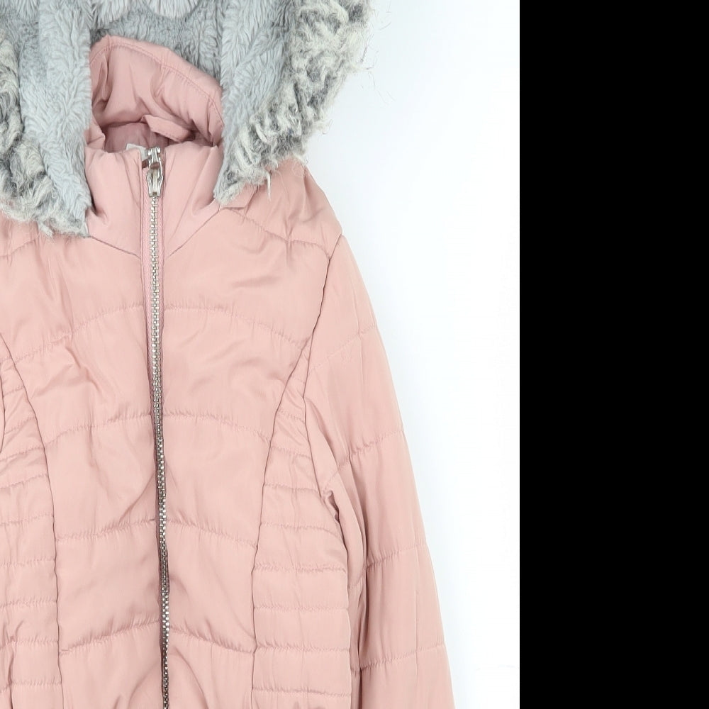 F&F Girls Pink   Puffer Jacket Coat Size 6-7 Years  Zip