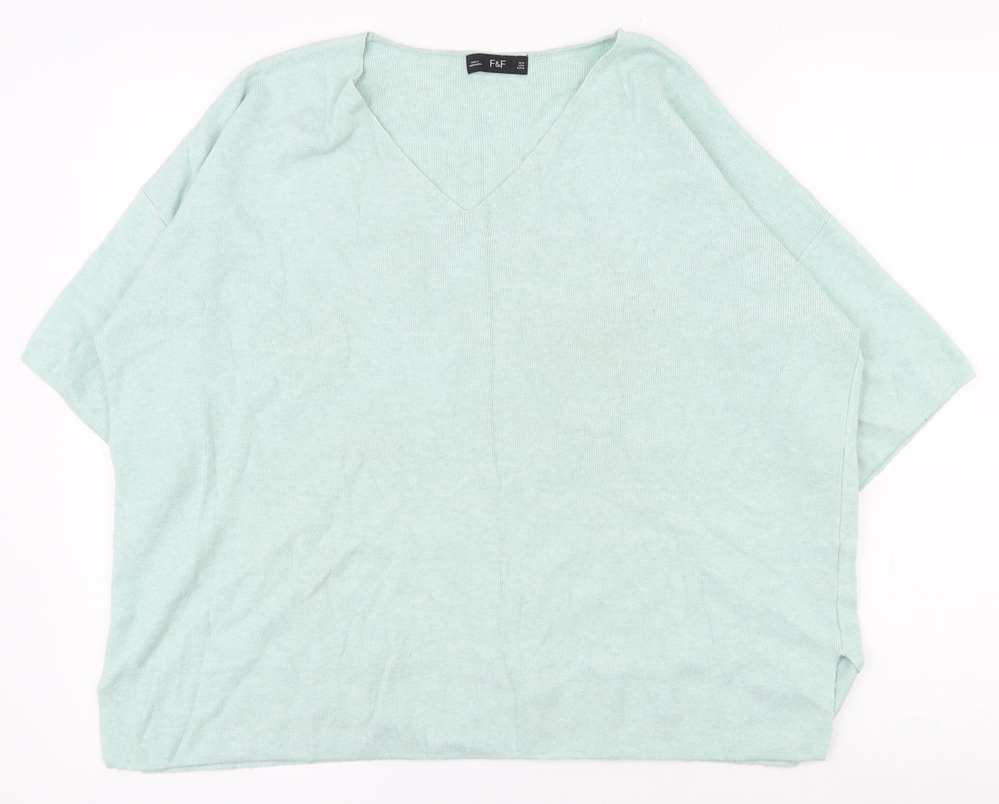 F&F Womens Green V-Neck  Viscose Pullover Jumper Size M