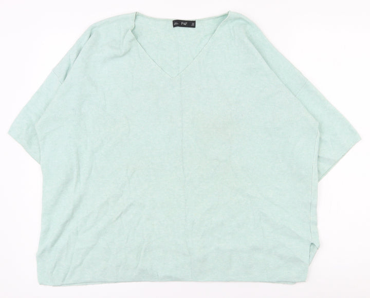 F&F Womens Green V-Neck Viscose Pullover Jumper Size M