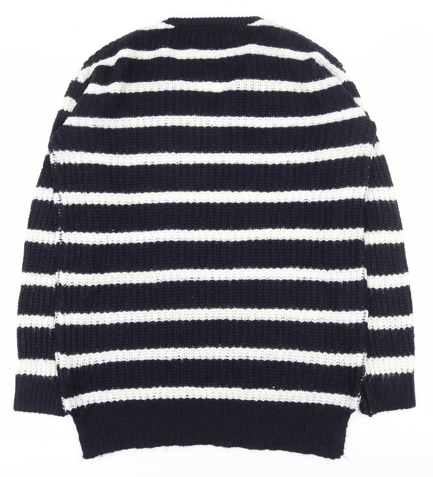 Papaya Womens Blue V-Neck Striped Acrylic Pullover Jumper Size M