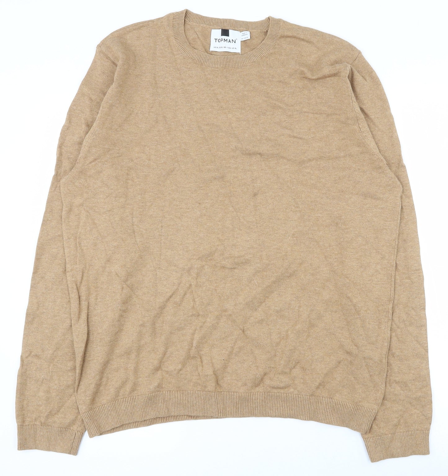 Topman Mens Brown Crew Neck  Cotton Pullover Jumper Size XL