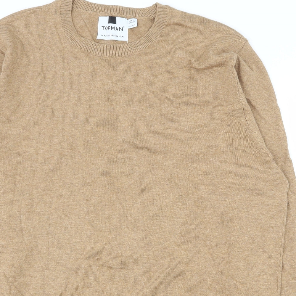 Topman Mens Brown Crew Neck  Cotton Pullover Jumper Size XL