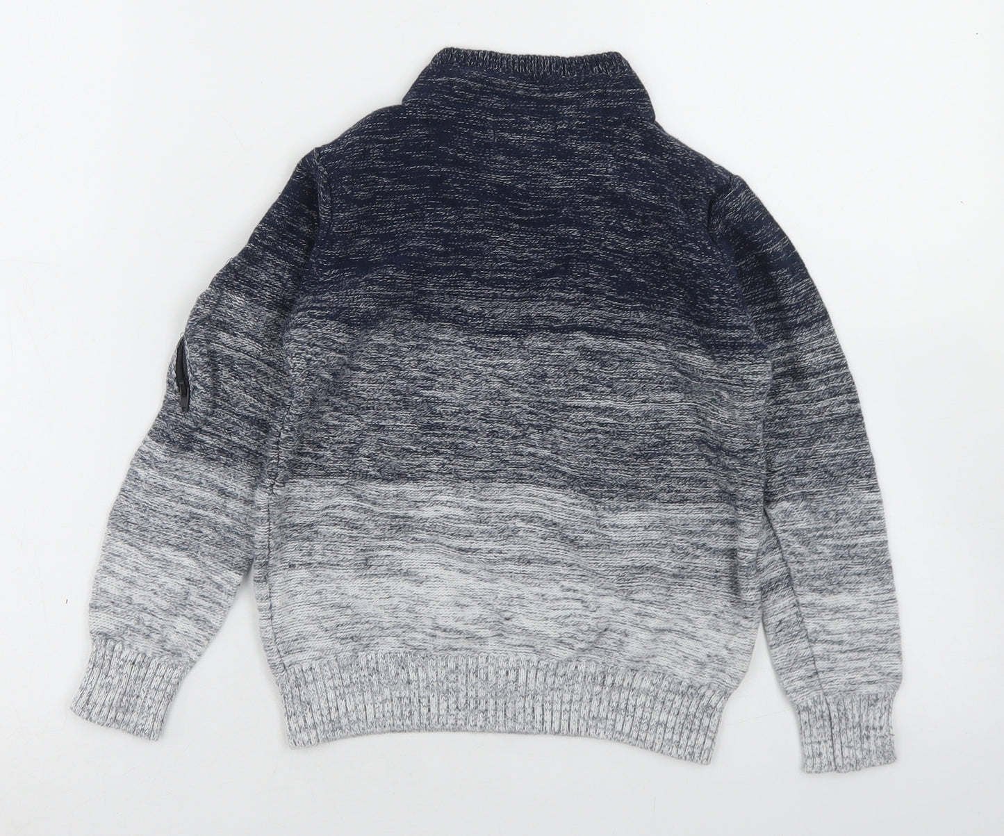 Matalan Boys Blue Crew Neck Colourblock Cotton Pullover Jumper Size 7 Years