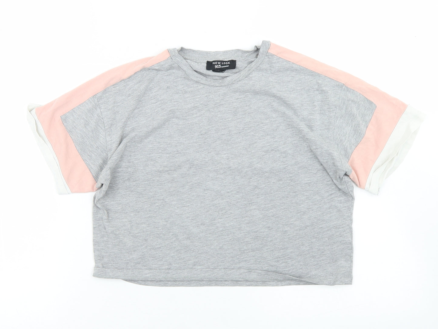 New Look Girls Grey  Cotton Cropped T-Shirt Size 12-13 Years Crew Neck