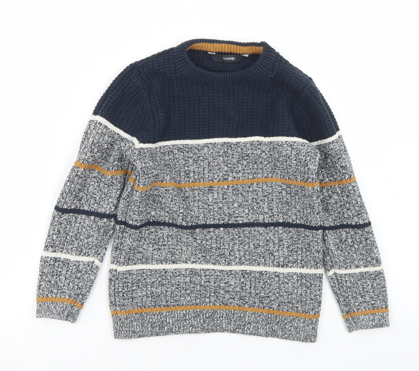 George Boys Blue Crew Neck Striped Cotton Pullover Jumper Size 4-5 Years