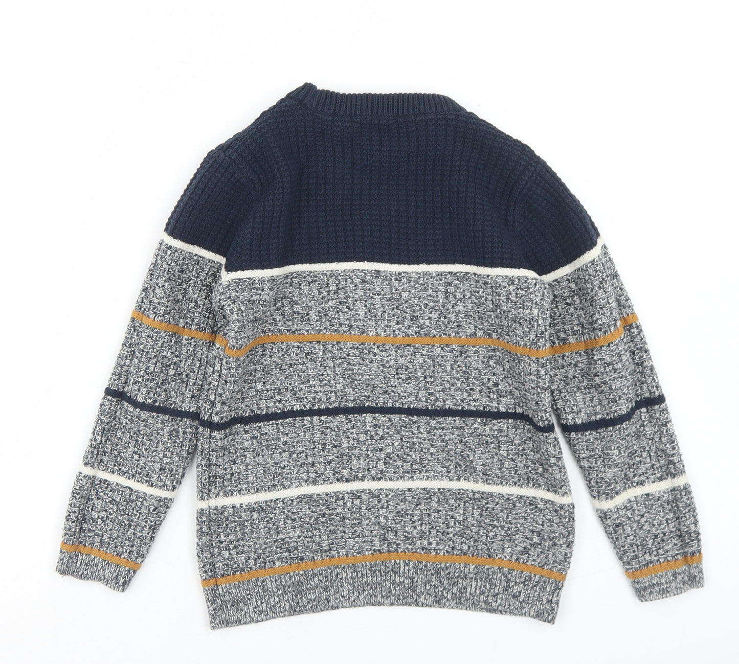 George Boys Blue Crew Neck Striped Cotton Pullover Jumper Size 4-5 Years