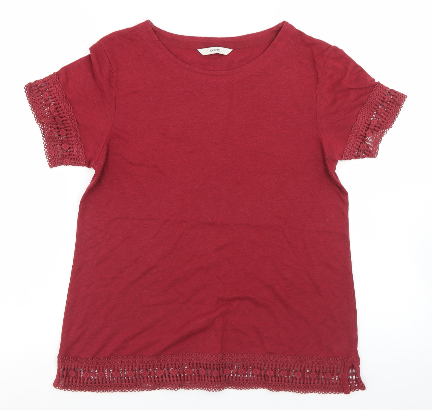 George Womens Red  Linen Basic T-Shirt Size 10 Round Neck