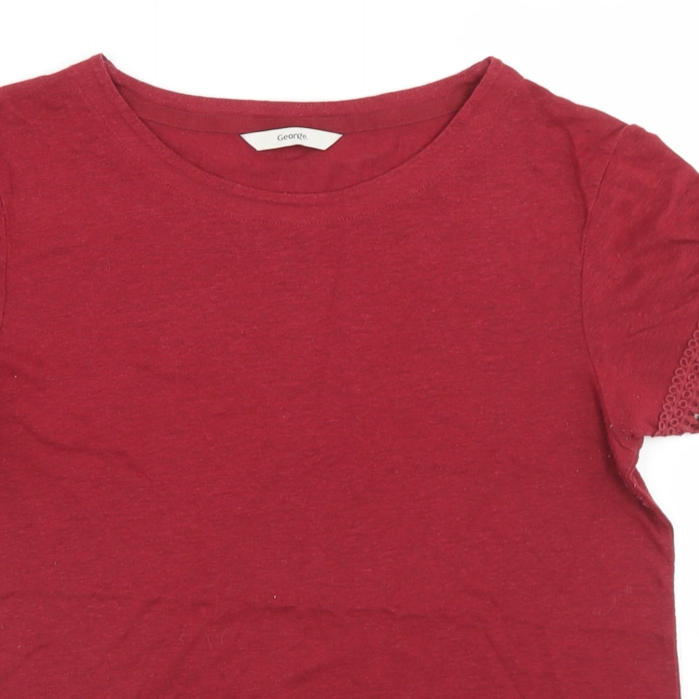 George Womens Red  Linen Basic T-Shirt Size 10 Round Neck