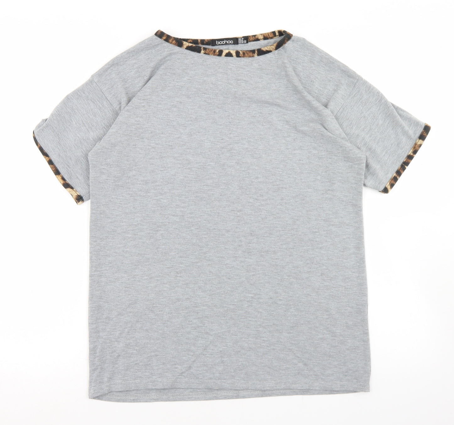 Boohoo Womens Grey  Polyester Basic T-Shirt Size 10 Round Neck