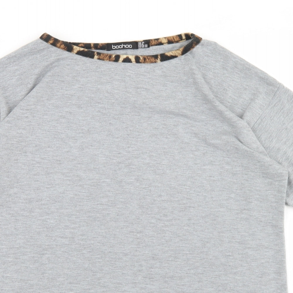 Boohoo Womens Grey  Polyester Basic T-Shirt Size 10 Round Neck