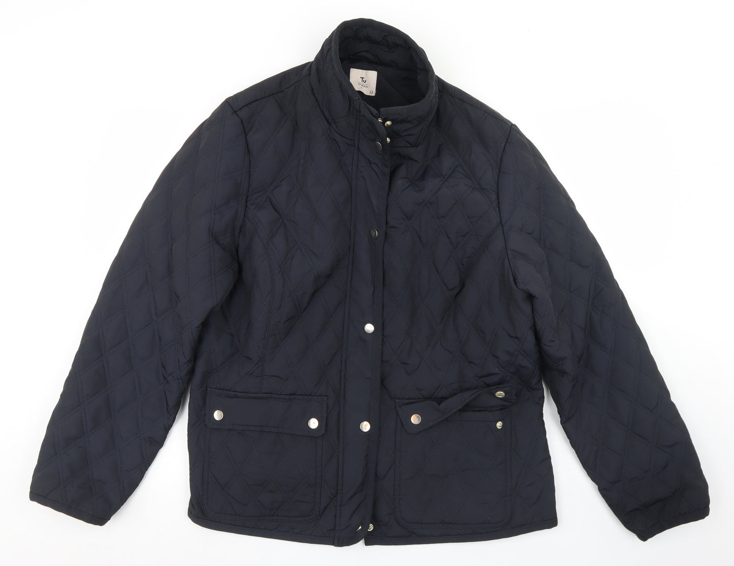 TU Womens Black Argyle/Diamond  Quilted Jacket Size 22  Zip