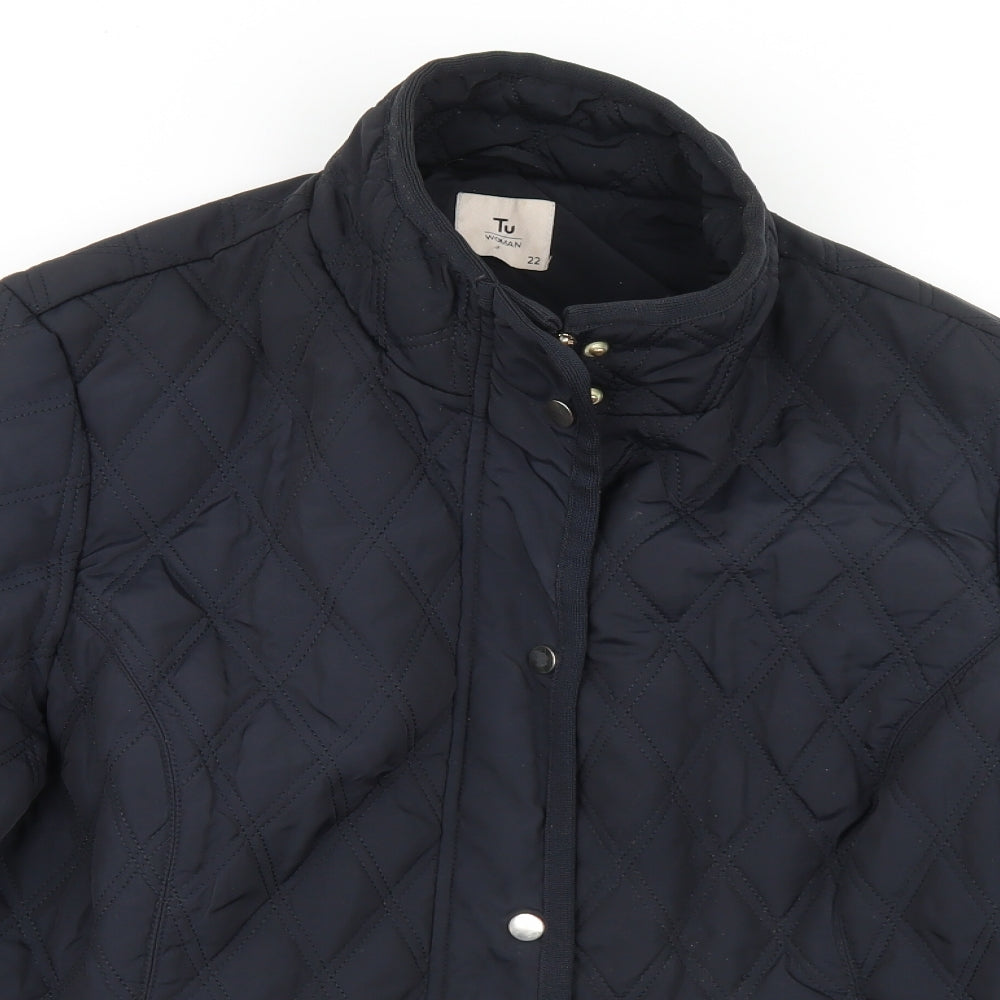 TU Womens Black Argyle/Diamond  Quilted Jacket Size 22  Zip