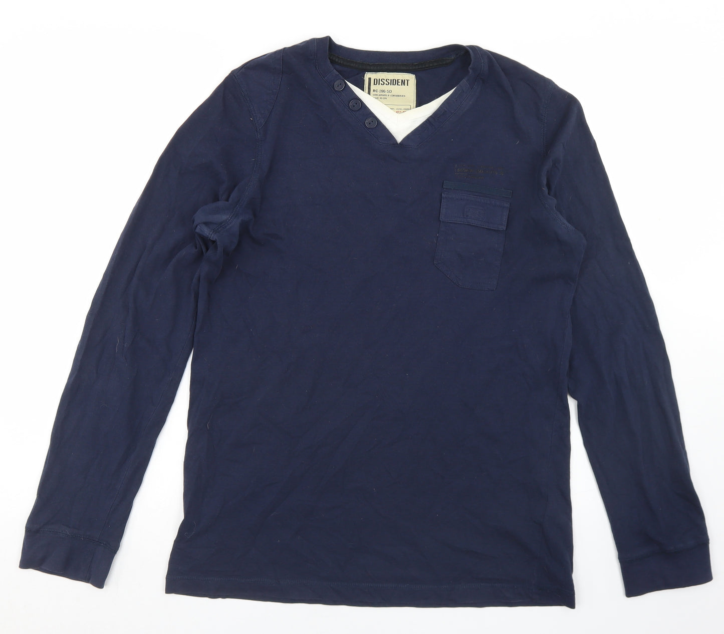 Dissident Mens Blue  Cotton  T-Shirt Size M Henley
