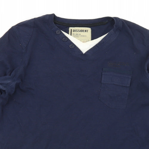 Dissident Mens Blue  Cotton  T-Shirt Size M Henley