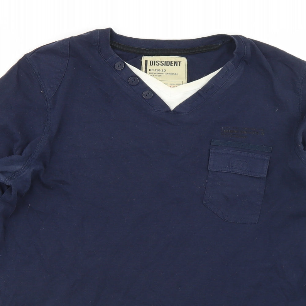 Dissident Mens Blue  Cotton  T-Shirt Size M Henley