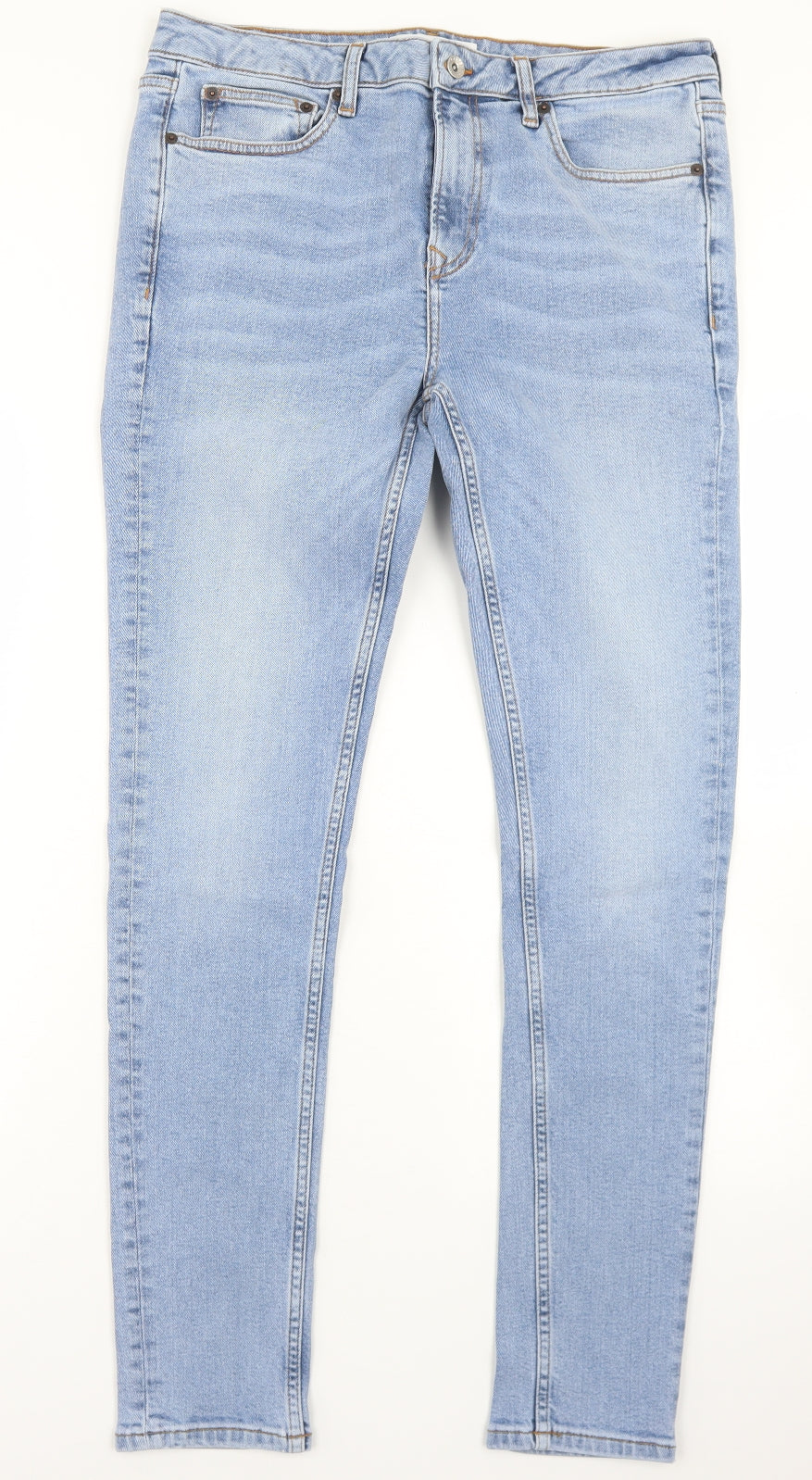 Topman Mens Blue  Cotton Skinny Jeans Size 34 in L32 in Regular Button