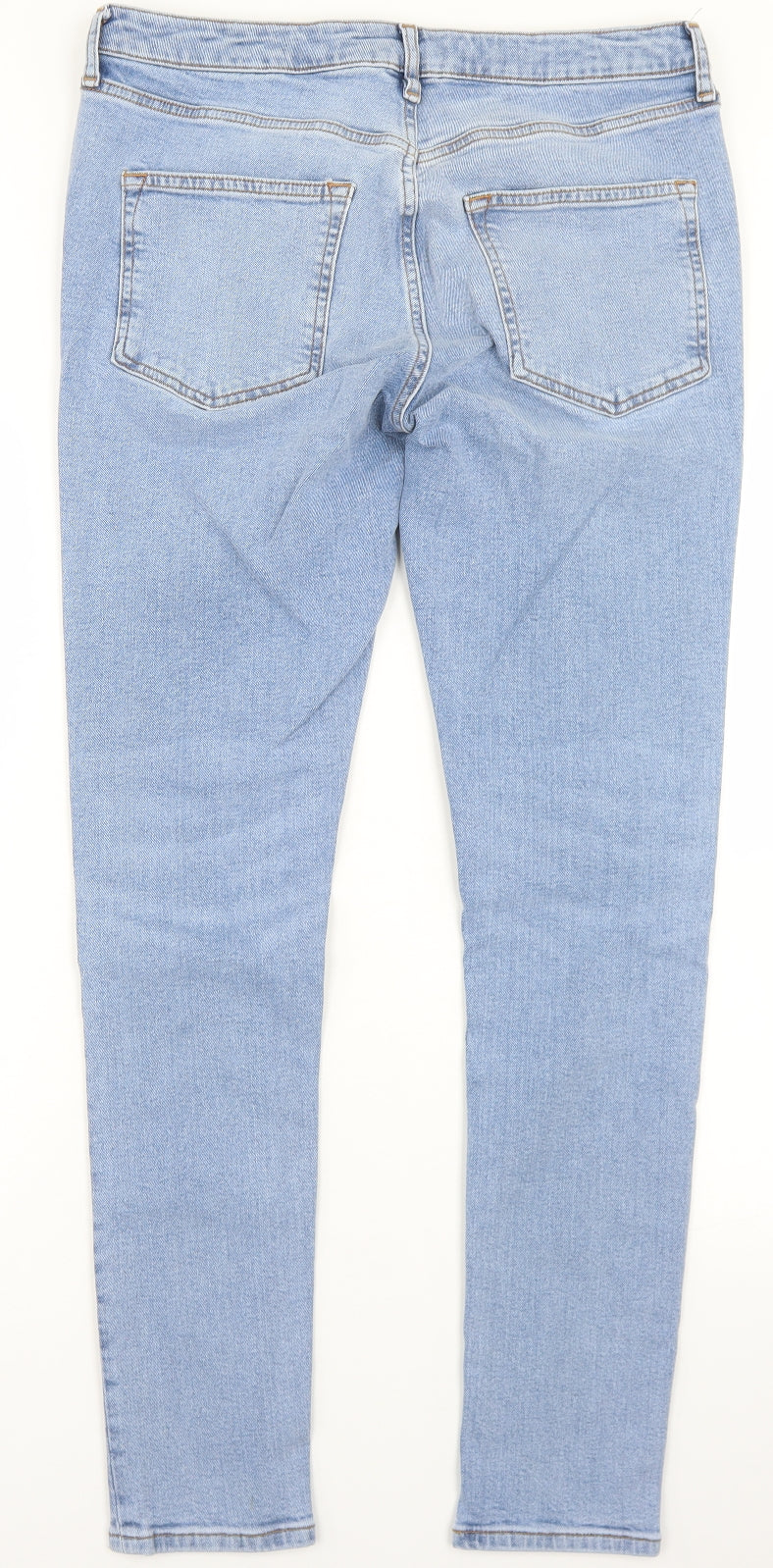 Topman Mens Blue  Cotton Skinny Jeans Size 34 in L32 in Regular Button