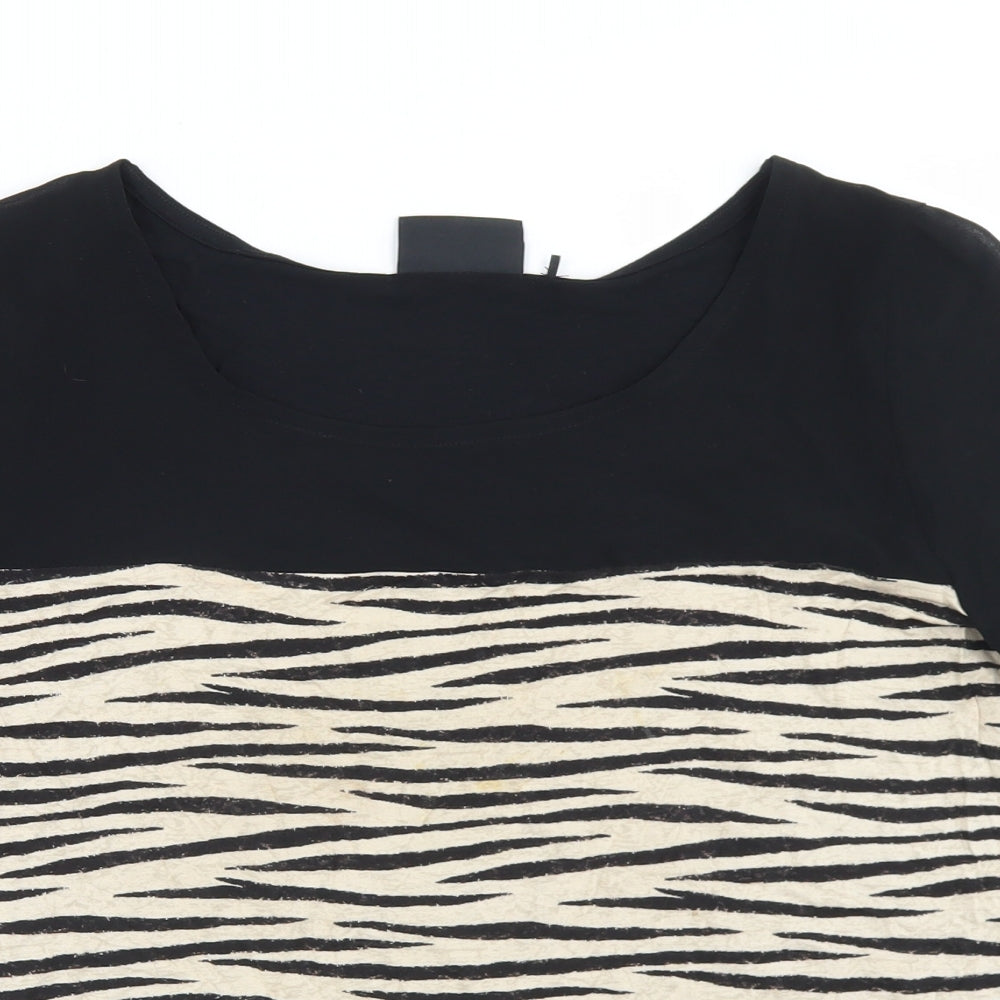 NEXT Womens Beige Animal Print Viscose Basic Blouse Size 12 Round Neck