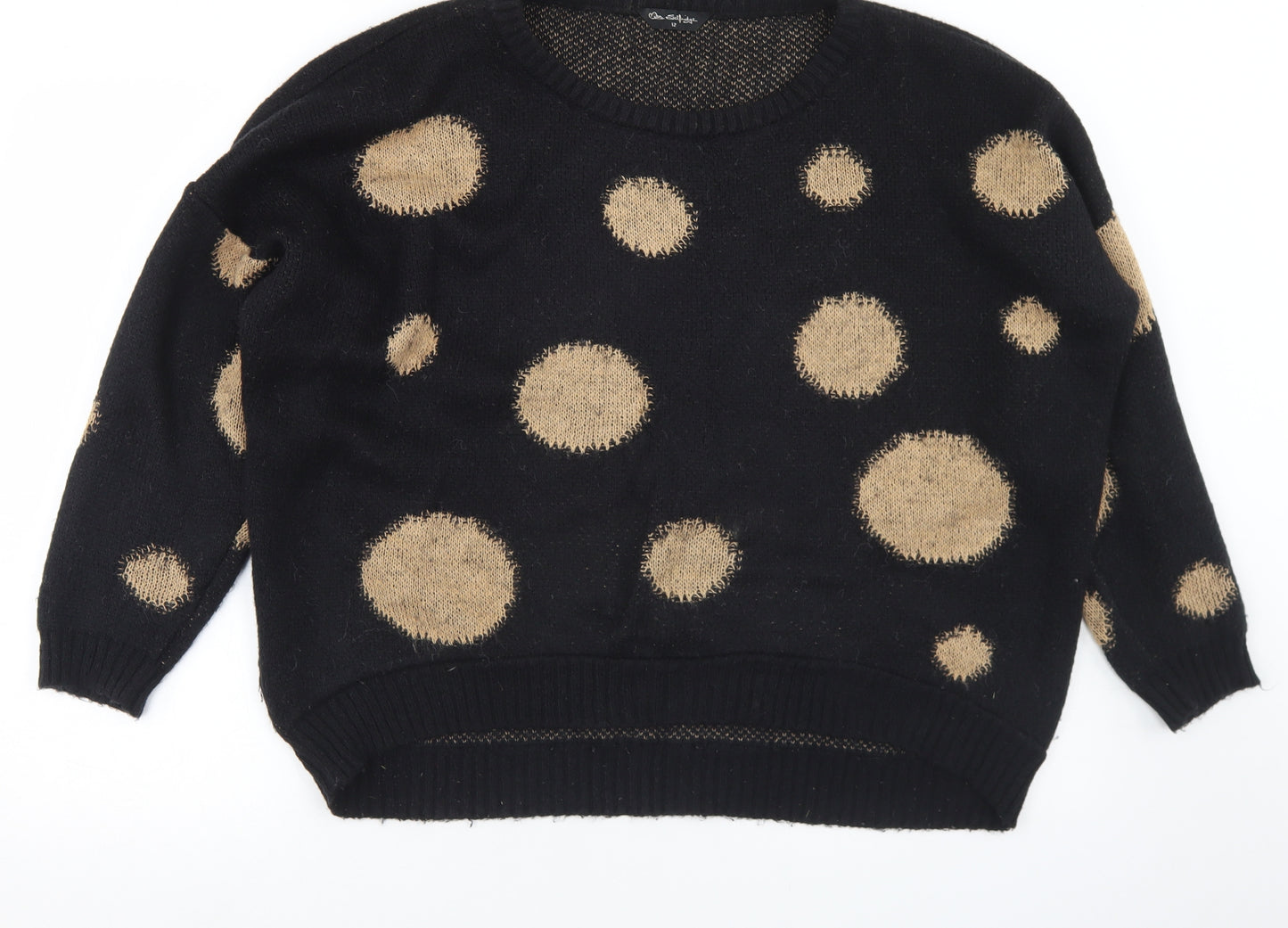 Miss Selfridge Womens Black Crew Neck Polka Dot Acrylic Pullover Jumper Size 12