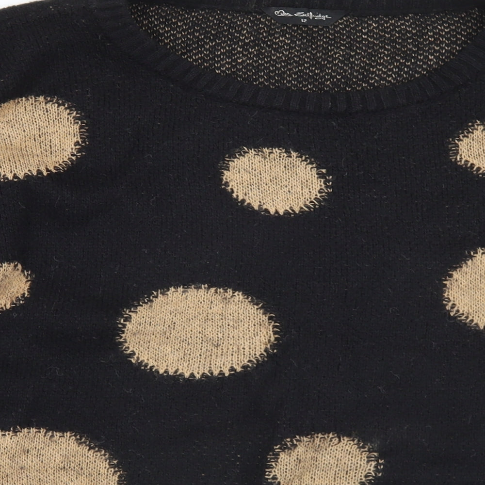 Miss Selfridge Womens Black Crew Neck Polka Dot Acrylic Pullover Jumper Size 12