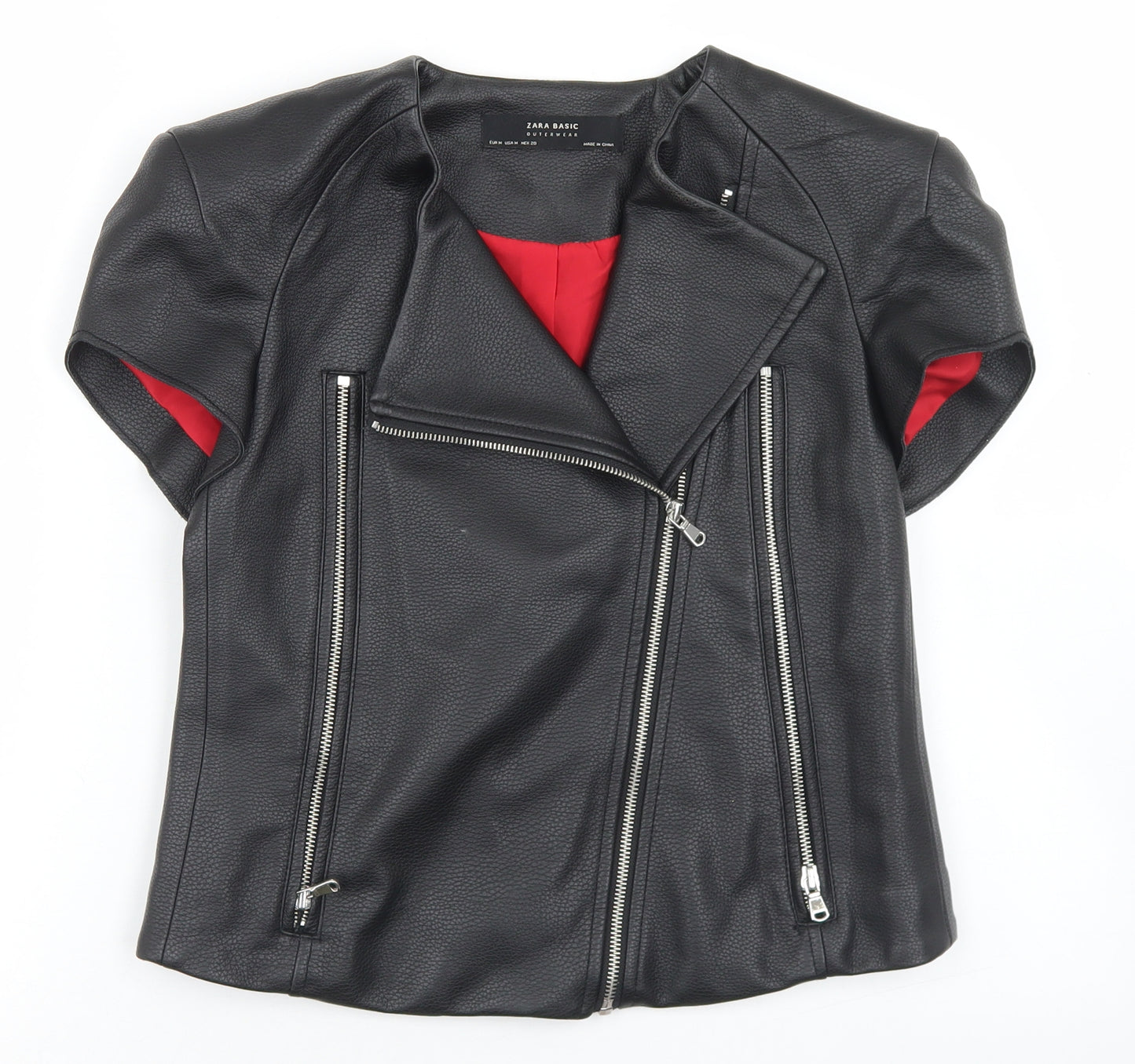 Zara Womens Black   Biker Jacket Size M  Zip - Short Sleeve