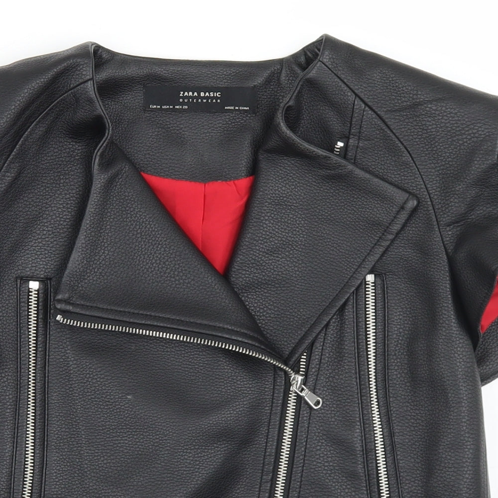 Zara Womens Black   Biker Jacket Size M  Zip - Short Sleeve