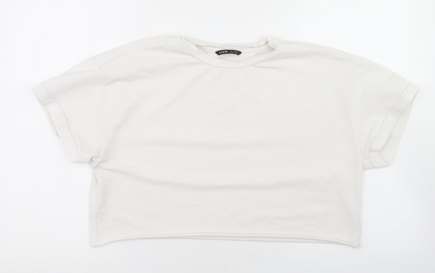 SheIn Womens White  Cotton Cropped T-Shirt Size M Round Neck