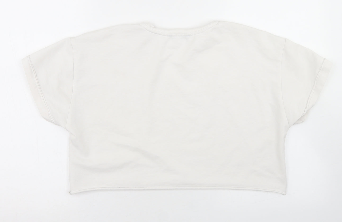 SheIn Womens White  Cotton Cropped T-Shirt Size M Round Neck