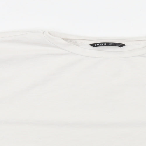 SheIn Womens White  Cotton Cropped T-Shirt Size M Round Neck