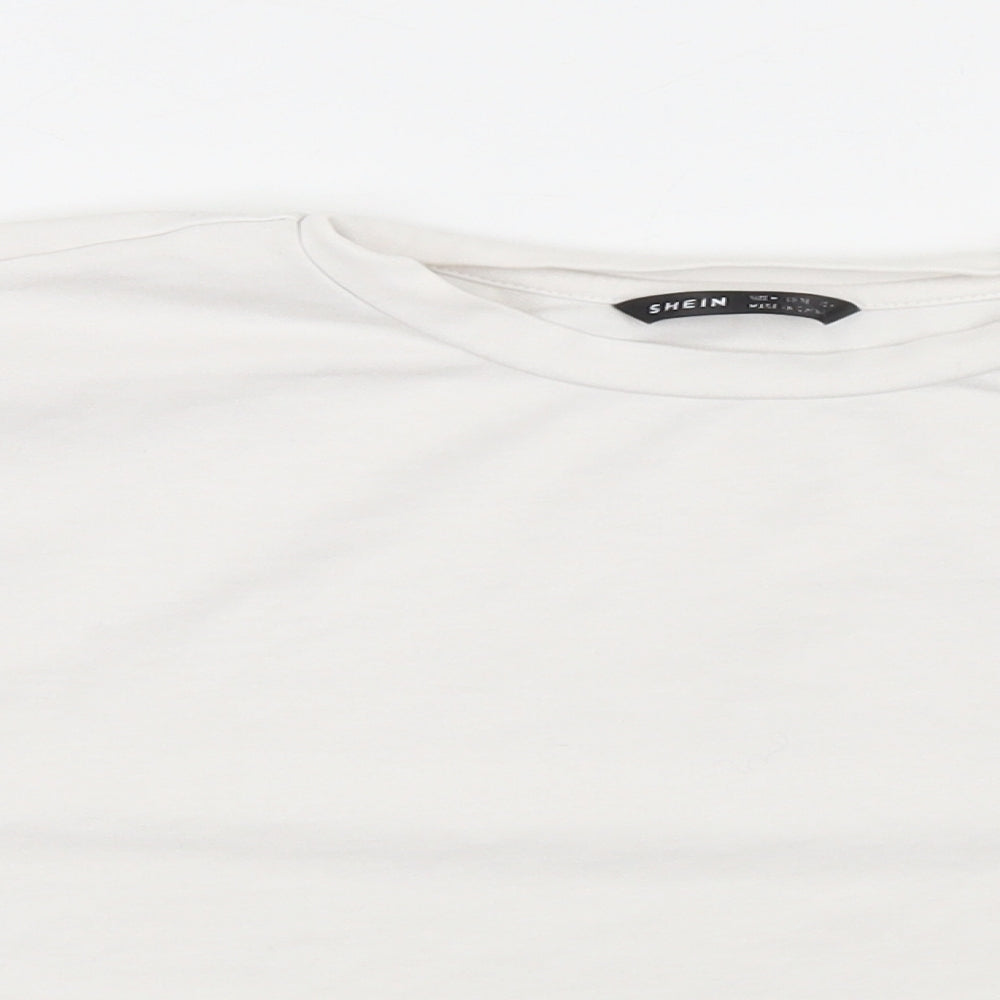 SheIn Womens White  Cotton Cropped T-Shirt Size M Round Neck