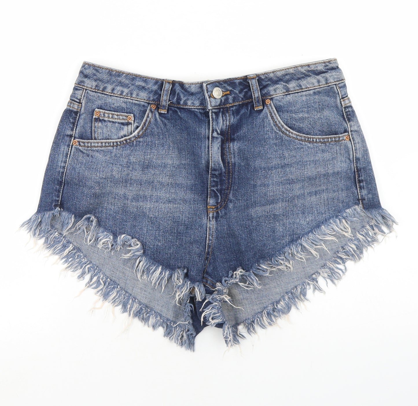Topshop Womens Blue  Cotton Hot Pants Shorts Size 12  Regular Button