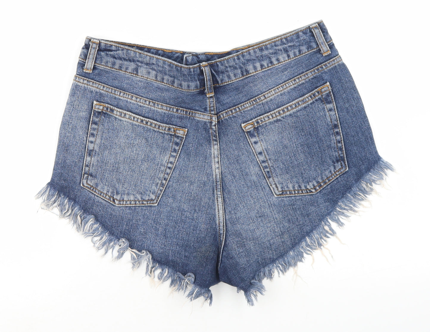 Topshop Womens Blue  Cotton Hot Pants Shorts Size 12  Regular Button