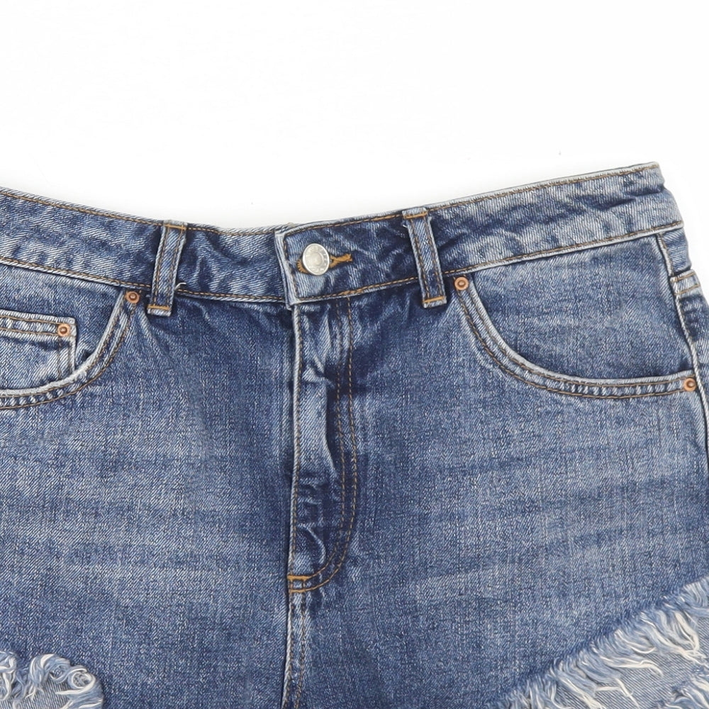 Topshop Womens Blue  Cotton Hot Pants Shorts Size 12  Regular Button