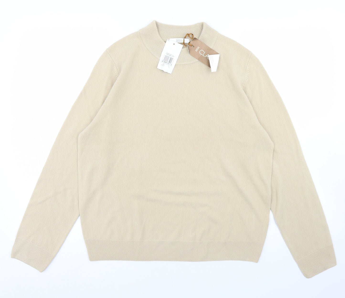 Marks and Spencer Womens Beige Mock Neck  Acrylic Pullover Jumper Size 16