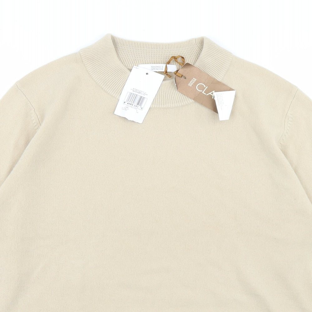 Marks and Spencer Womens Beige Mock Neck  Acrylic Pullover Jumper Size 16