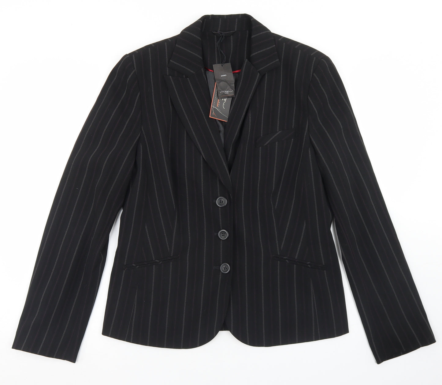 New Look Womens Black Striped Polyester Jacket Blazer Size 16