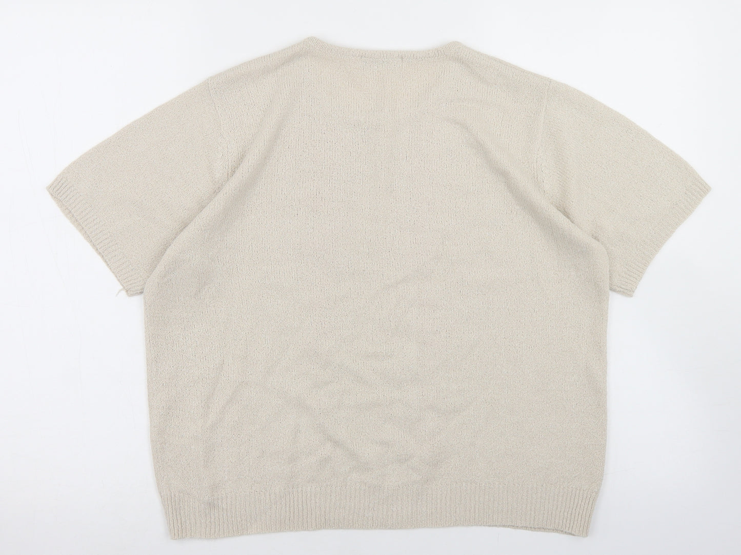 Berkertex Womens Beige Round Neck  Acrylic Pullover Jumper Size 14   - Floral Detail