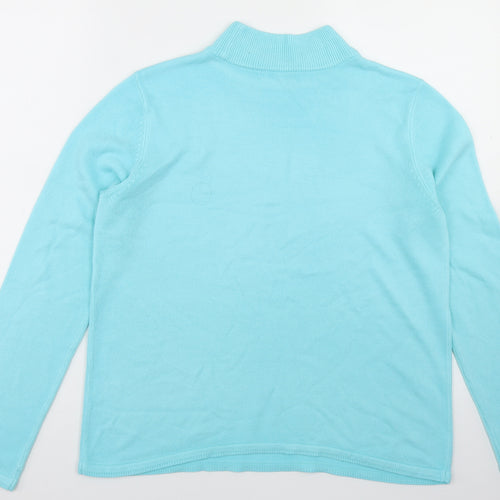 BM Womens Blue Mock Neck  Acrylic Pullover Jumper Size S